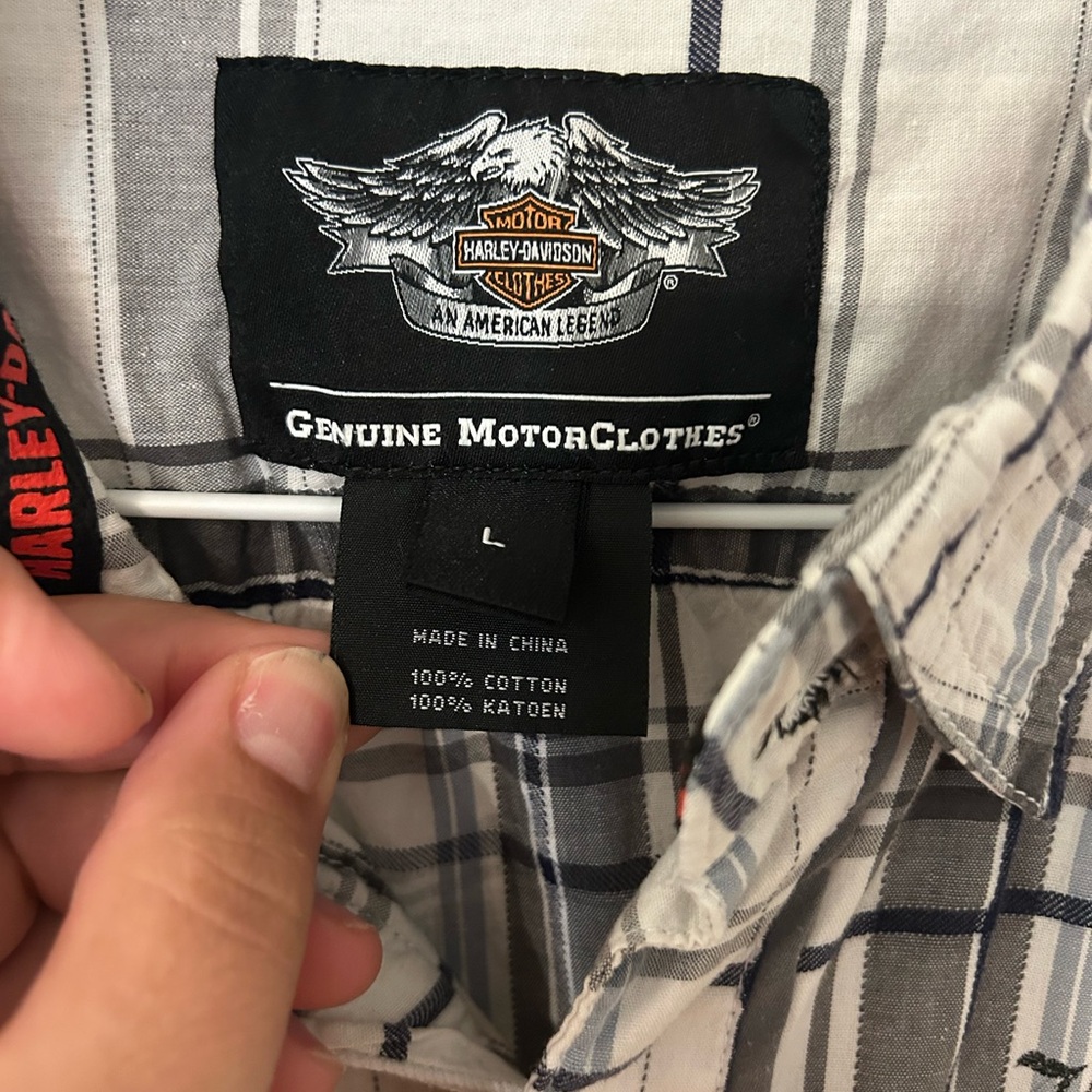 Harley-Davidson Men's Black and White Plaid Sleeveless Shirt - Picture 3 of 4